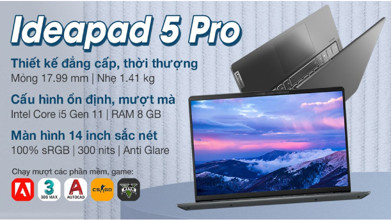 Laptop Lenovo Ideapad 5 Pro 14ITL6 có trọng lượng 1.41 kg